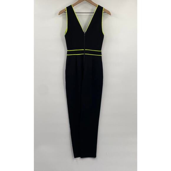 Alice + Olivia Jeri Jumpsuit Neon Striped V Neck Sleeveless Black Lime Green 0 - Picture 4 of 9